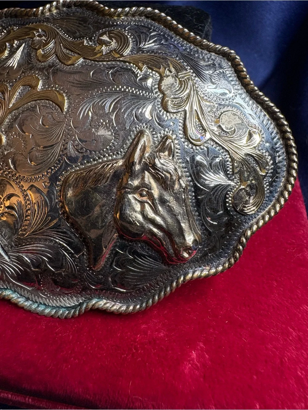 Belt Buckle Fleming Sterling Silver Overlaid Mexico Gold Filled Western Trophy